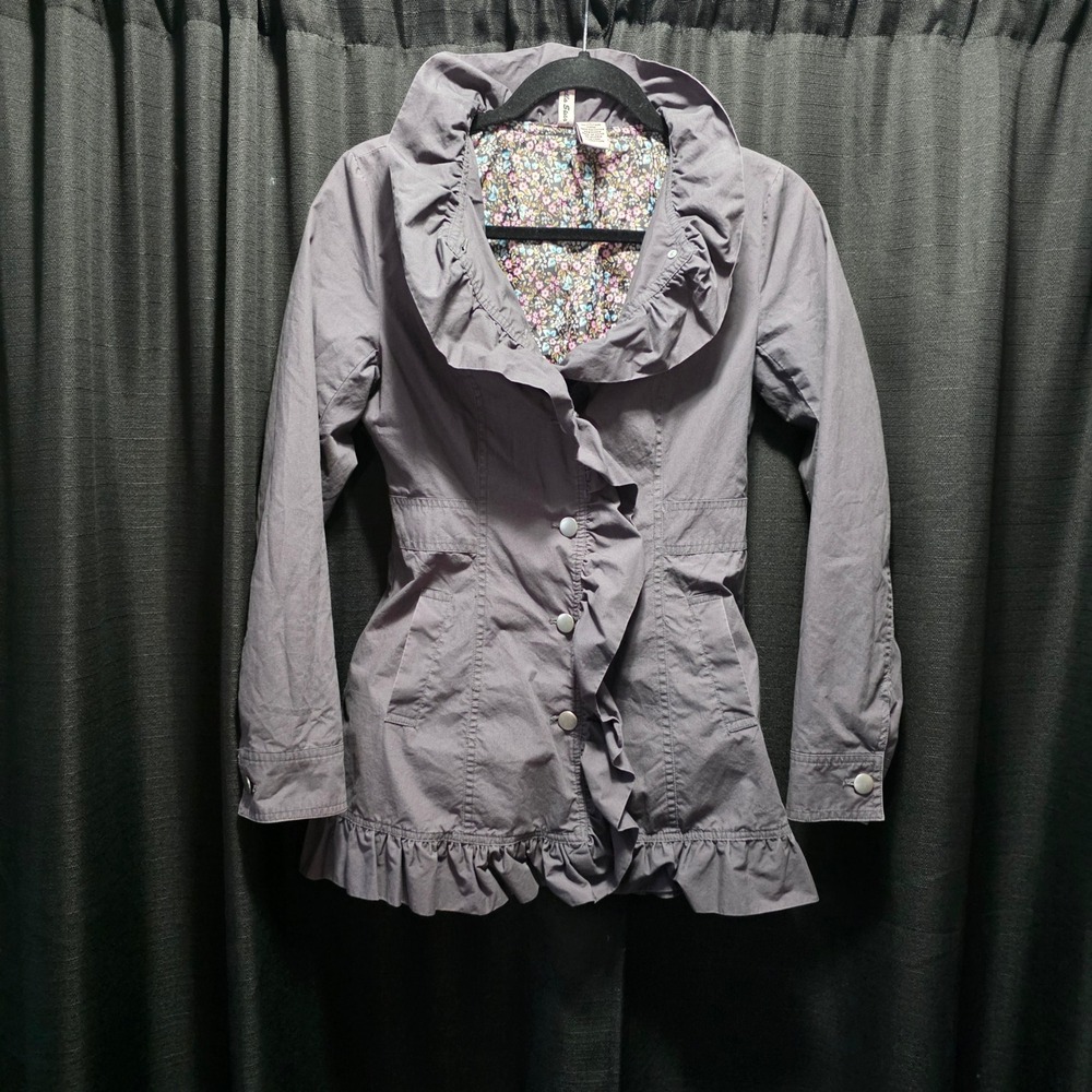 Stella‎ Starr Womens Ruffle Trim Cotton Jacket Floral Lined Grey  Small